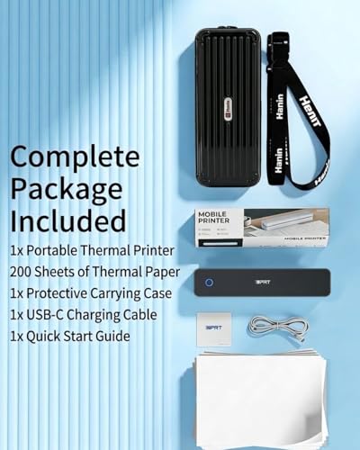 Inkless Portable Printer for Travel with 200pcs Thermal Paper & 1 Case Kit