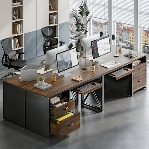 Bestier Office Desk with Drawers, 55 inch Industrial Computer Desk with Storage, Wood Teacher Desk with Keyboard Tray & File Drawer for Home Office, Rustic Brown - color: Rustic Brown