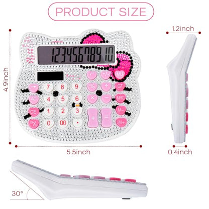 Women Calculators,Desktop Calculator 12 Digit with Large LCD Display and Sensitive Button, Solar and Battery Dual Power, Standard Function for Office, Home, School (White + White Diamonds) - color: White + White Diamonds