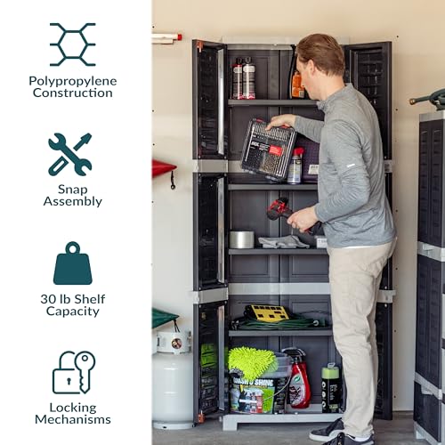 Sunnydaze 72" Garage Storage Cabinet with Locking Doors & Shelves, Gray - color: Charcoal, style: No Drawer - 72" H