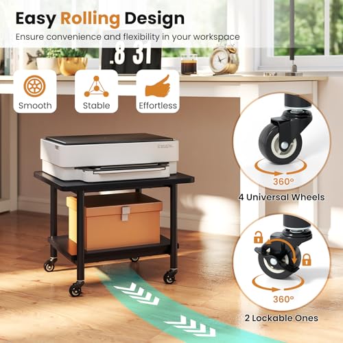 Giantex Under Desk Printer Stand, 2-Tier Mobile Printer Table with Storage Shelf, Lockable Wheels & Metal Frame, Rolling Printer Cart Holder, Storage Rack for Home Office Scanner Fax Machine (Black) - color: Black, size: 19.5"x16"x15"
