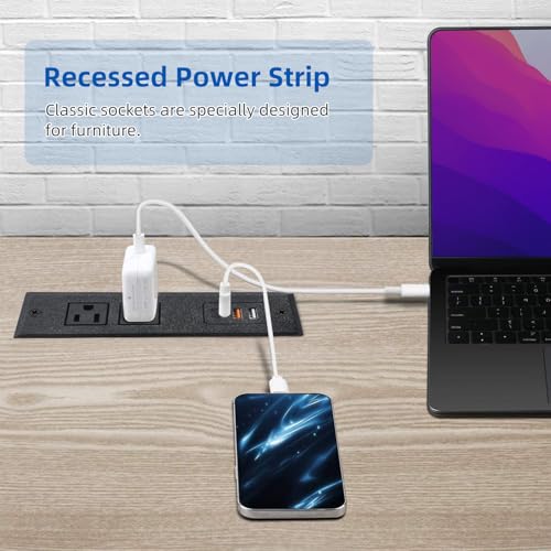 TOOCUST 2 Pack Furniture Recessed Power Strip with USB C Port, Desk Outlet with 3 USB Ports, Conference Recessed Power Strip Socket with USB Ports with 2 Ac Plugs