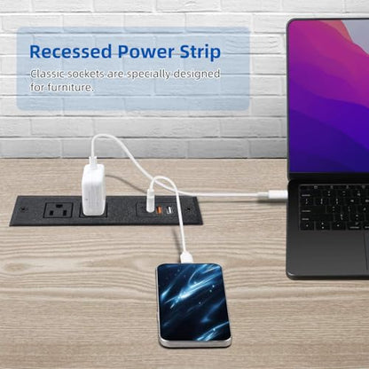 TOOCUST 2 Pack Furniture Recessed Power Strip with USB C Port, Desk Outlet with 3 USB Ports, Conference Recessed Power Strip Socket with USB Ports with 2 Ac Plugs