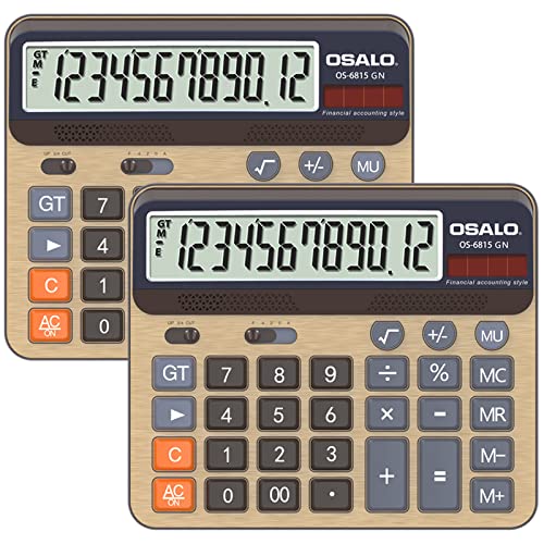 Desktop Calculator Extra Large 5-Inch LCD Display 12-Digit Big Number Accounting Calculator with Giant Response Button, Battery & Solar Powered, Perfect for Office Business Home Daily Use(6815GN-2pcs) | Desktop Calculator Set for Office Accounting, 5-Inch
