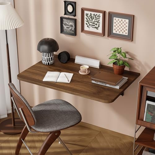 Dogsky Wall Mounted Folding Table 24x15.7 in - 100LB Capacity | Wall Floating Desk, Space-Saving Workbench for Home Office, Laundry Room & Kitchen, Walnut - color: Walnut, size: 24" x 15.7"