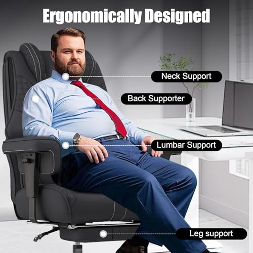 Big and Tall Office Chair with Foot Rest, High Back Computer Desk Chair - color: Black