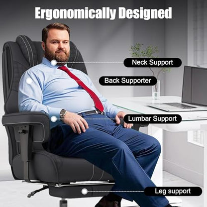 Big and Tall Office Chair with Foot Rest, High Back Computer Desk Chair - color: Black