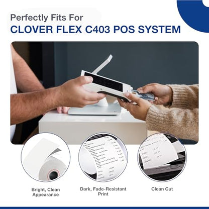 Thermal Paper Rolls Compatible for Clover Flex C401, C403, C405-30 Rolls | 2.25 inch x 50ft - BPA Free