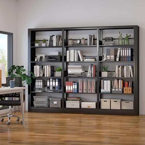 5-Tier Bookshelf, Black Bookshelf with Adjustable Storage Shelves, Freestanding Bookcases and Bookshelves, Wide Bookshelf for Home Office, Living Room, Bed Room, Including Book Stopper - color: Black, size: 69"H*102.6"W