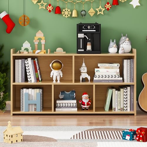 Book Shelf, 5 Cubes Storage Organizer, Open Shelf Bookcase Log Bookshelf | 2-Tier Wooden Cube Shelf, Freestanding Cube Storage for Bedroom, Living Room, Home Office - color: Wooden, size: 5 Cubes-1 PCS