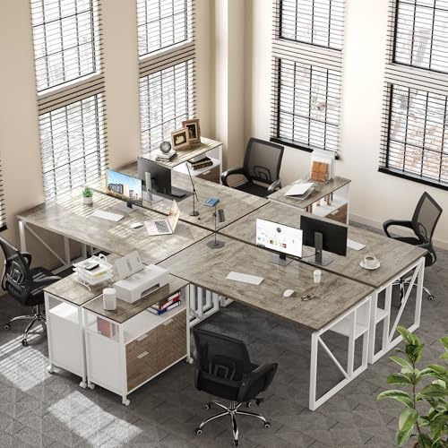 LITTLE TREE 63-Inch Office Desk with 31.5-Inch Lateral File Cabinet, Study Writing Desk Computer Desk for Home Office - color: Grey + White