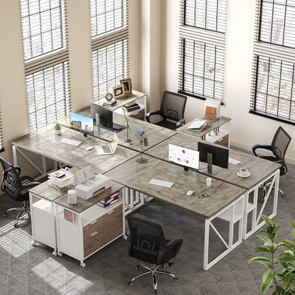LITTLE TREE 63-Inch Office Desk with 31.5-Inch Lateral File Cabinet, Study Writing Desk Computer Desk for Home Office - color: Grey + White