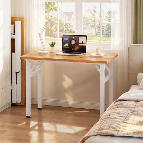 Need Small Folding Computer Desk, 35.8 Inch Writing Table, Teak & White - color: Teak & White, size: 35.8 inches