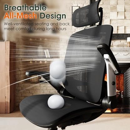 GABRYLLY Ergonomic Office Chair, High Back Home Desk Chair with Headrest, Flip-Up Arms, 90-120° Tilt Lock and Wide Cushion, Big and Tall Mesh Chairs for Man Woman, Black Task Chair - color: Black