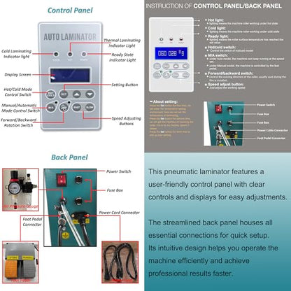 64" Full Automatic Pneumatic Laminating Machine, 110V Single Sided Laminator, 1.38" Max Thickness, Hot & Cold Roll Laminator with Foot Pedal & 4 Cutters, for Advertising, Printing, Packaging