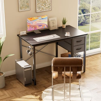 Sweetcrispy 40-Inch Computer Desk with Drawers, Office Desk, Black