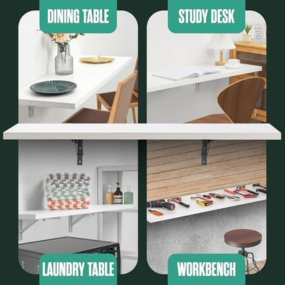 Wall Mounted Desk, Murphy Desk, Wall Mounted Folding Table, 48x16 White | Houseables Laundry Folding Table, Fold Down Work Bench, Foldable Station, Floating Bar, Hanging, Dining, Kitchen, Clothes - color: White