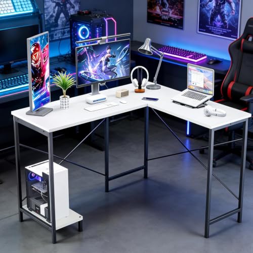 L Shaped Desk Computer Desk, 50inch White Gaming Desk with CPU Stand - color: Classic White
