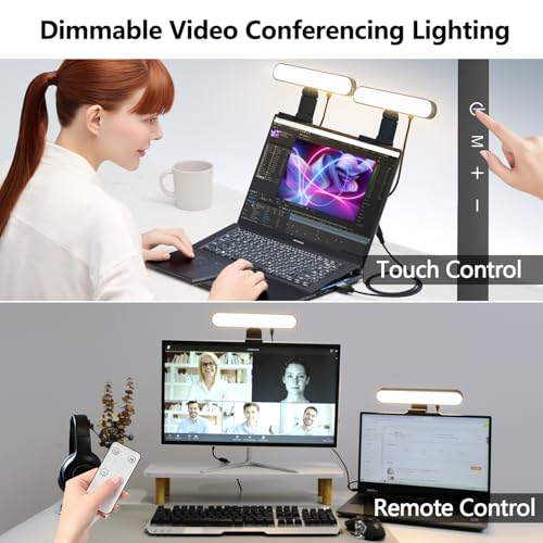 Dual-lamp Video Conference Lighting, LED Streaming Light with Remote and Touch Control, Zoom Lighting for Computer,Webcam Laptop Monitor Ring Light for Video Calls/Zoom Meetings/Video Recording - color: Black