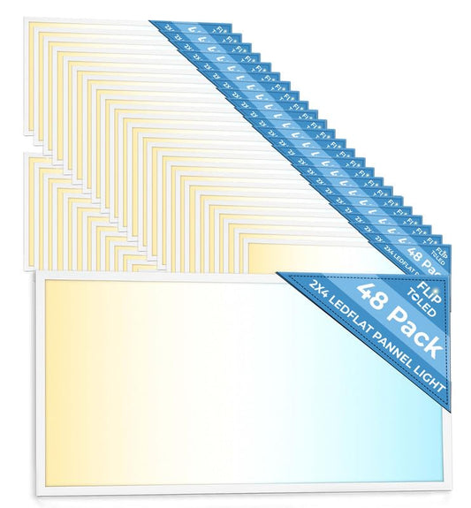 48 Pack 2x4 LED Flat Panel Light for Drop Ceiling, 9360lm Selectable 30W/40W/50W/60W/72W, Color Temperature 3000K/3500K/4000K/5000K/6500K, 0-10V Dimmable, 120-277V, ETL - size: 48 Pack - 2x4 FT