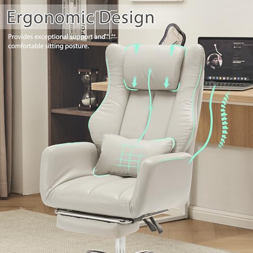 JOMEED Cross Legged Office Chair with Footrest,Flip Armrest,Beige - color: Cream Beige