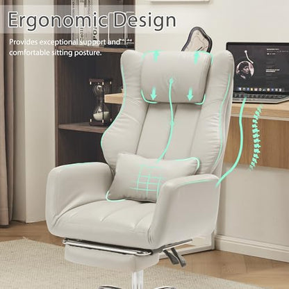 JOMEED Cross Legged Office Chair with Footrest,Flip Armrest,Beige - color: Cream Beige