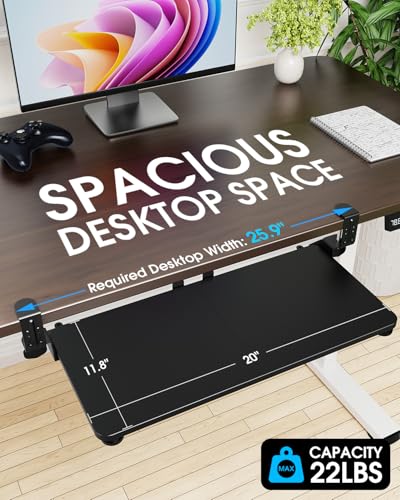 Small Keyboard Tray Under Desk, Pull Out Keyboard & Mouse Tray for Typing | Extra Sturdy Adjustable C Clamp Mount, 20(25.9 Including Clamps) x 11.8 Inch Slide Out Platform Computer Keyboard Drawer - color: Black, size: 20" x 11.8" (Small)