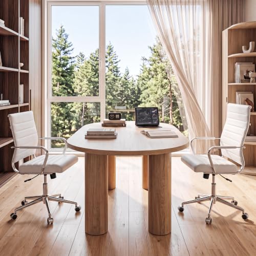Okeysen Ergonomic Office Desk Chair, Modern PU Leather Conference Room Chairs Ribbed, High Back Executive Swivel Rolling Chair for Home, Office - color: White-ribbed