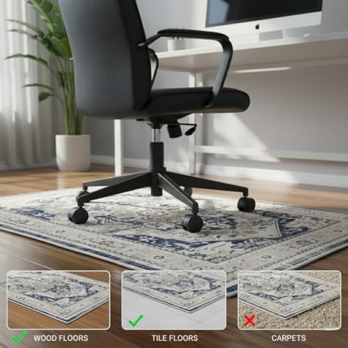 Chair Mat 5x6, Washable Low Pile Area Rug for Living Room