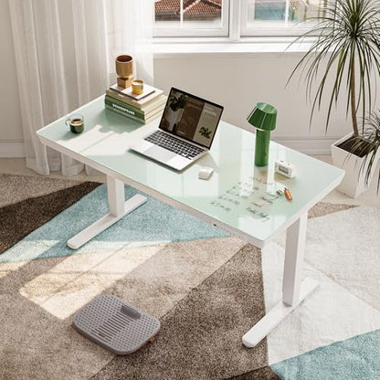 FEZIBO 48 × 24 Electric Standing Desk with Drawers, Whole-Piece Glass Adjustable Height Desk, One-Piece Quick Install Adjustable Sit Stand Desk, White - color: White, size: 48 inch