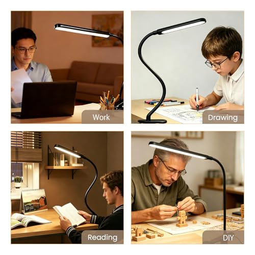 LED Desk Lamp with Clamp for Reading,Nail Art & Painting | 3 Color Modes,10 Brightness Dimmable,Clip Lamp for Easel,Salon Manicure,Reading and Nail Art & Painting - color: Black