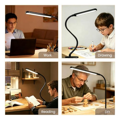 LED Desk Lamp with Clamp for Reading,Nail Art & Painting | 3 Color Modes,10 Brightness Dimmable,Clip Lamp for Easel,Salon Manicure,Reading and Nail Art & Painting - color: Black
