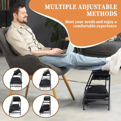 Adjustable Double Step Footrest, High-Density Foam with Sturdy Iron Frame Foot Rest Under Desk for Office, Ergonomic Footrest with Washable Cover for Desk Work, Home,Patented Design(Black)