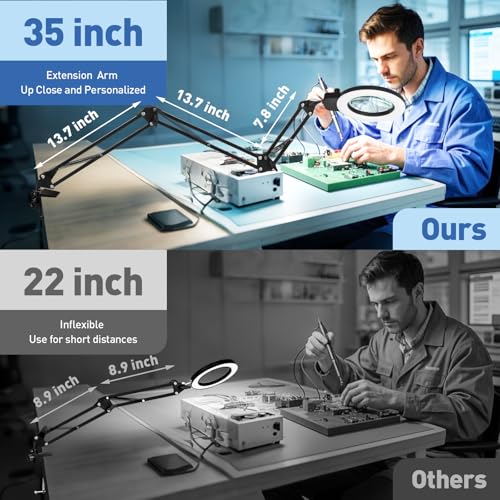 HITTI 12X Extra Long Magnifying Glass with Light, Upgrade Infinite Color - size: 12X 35 INCH Clamp