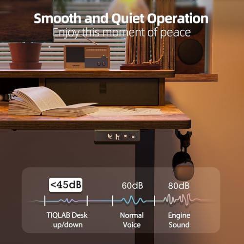 TIQLAB 40 * 24 inch Standing Desk with Two Drawers&Top Shelf, Rustic Brown | Smooth Height Adjustment, 2 Memory Presets, One-Touch Control, Stable Steel Frame, 176 lbs Capacity, Easy Assembly - color: Rustic Brown, size: 40*24 inch without keyboard tray