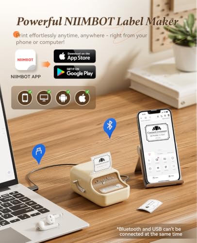 NIIMBOT B21 Label Maker, Thermal Label Printer, Portable Inkless Label Makers for Home/Office/Business, with 1 Pack 50x30mm White Label, Compatible with iOS & Android, (White) - color: White