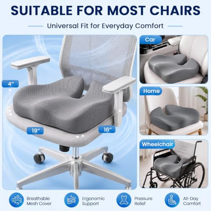 Seat Cushion, XL Large Memory Foam Cushion for /Office Chair/Car/Wheelchair - color: Grey