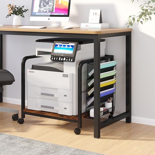 24"x20" Printer Stand with Hanging File Holder & Wheels, Brown - color: Rustic Brown, size: Extra Large
