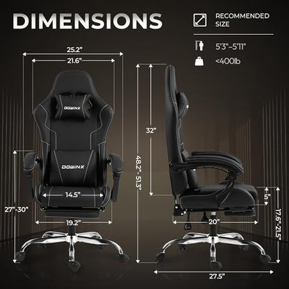 Dowinx Gaming Chair with Footrest, 330lbs Computer Chair 2D Lift Linkage Armrest, Massage Lumbar, Height Adjustable Ergonomic Comfy Video Game Chairs for Home Office Streaming, Long Gaming, Black - color: Matte Black