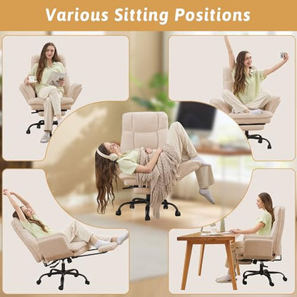 Wider Seat Office Chair with Flip Armrests for Criss Cross Legged&Cats, Big and Tall Executive Ergonomic Reclining Chair with Footrest&Lumbar Pillow, Teddy Fleece Desk Chair,Pink Vanity Chair - color: Pink