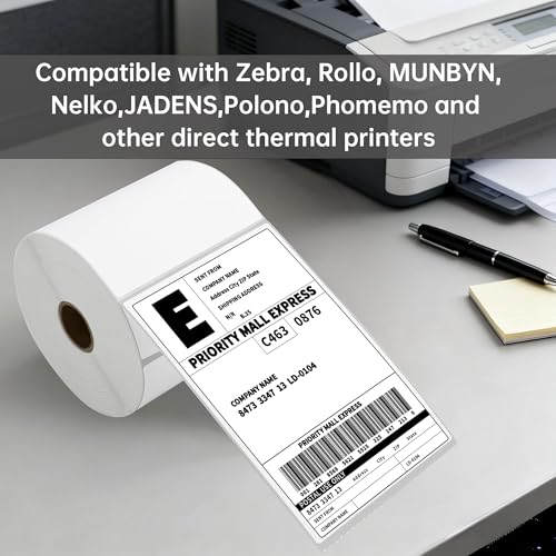 HUOJI 4000 4x6 Thermal Shipping Labels 500/Roll, Commercial Grade | 4x6 Thermal Labels Roll, Strong Adhesive, Clear Printing, Compatible with Rollo, Zebra, MUNBYN Printers - size: 8 Rolls | 4000 Labels(FBM)