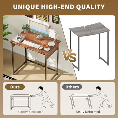 ALISENED 30 Inch Small Computer Desk, Office Desk with Metal Frame, Sturdy and Stable Home Office Desks, Simple Writing Desk for Home Office, Rustic Brown - color: Rustic Brown, size: W-30in