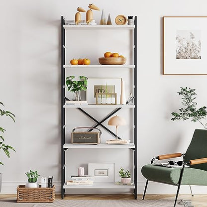 Vongrasig 5 Tier Metal Bookshelf, Narrow Industrial Bookcase, White - color: White