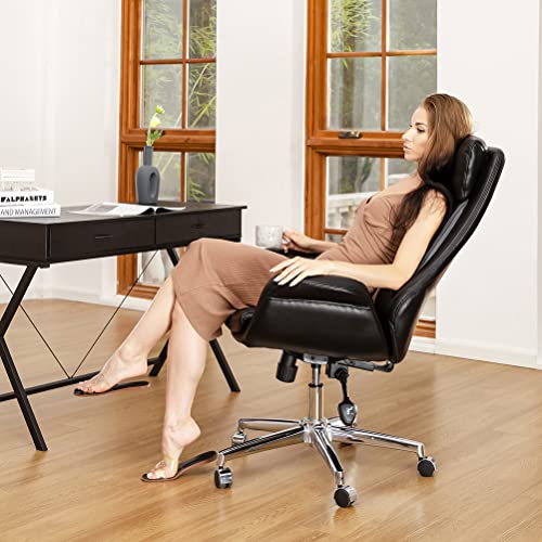 Glitzhome Mid-Century Modern Air Leatherette Adjustable Swivel High Back Office Chair, Black - color: Black