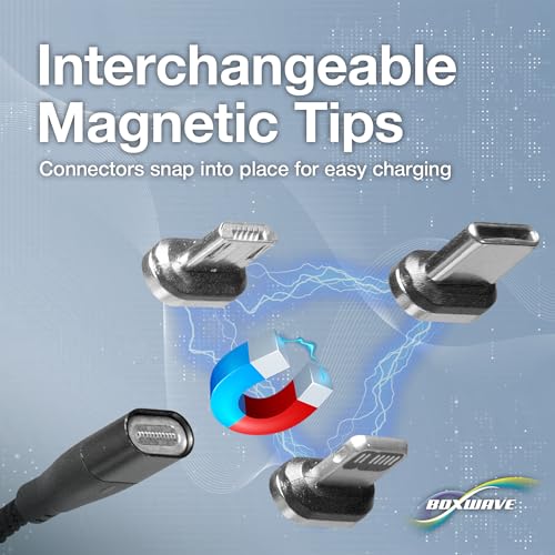 BoxWave Cable Compatible with Logitech Spotlight Presentation Remote - MagnetoSnap PD AllCharge Cable (100W), Magnet Charging Braided USB Type-C Micro - Jet Black