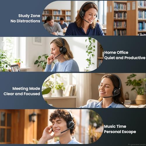 Wireless Headset with Mic for Work, One-Tap Mute & USB Dongle, Bluetooth 5.3 Headset, AI Noise Cancelling Mic, Wireless Headphones with Mic & 65H, Wireless Headset for PC/Teams/Computer/Laptop/Study