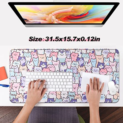 Cute Kawaii Cat Gaming Desk Mat, Extended Large Mouse Pad, Pink - color: Cat