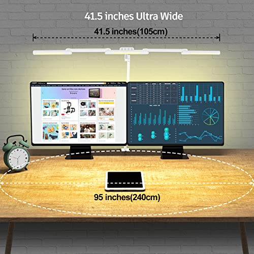 EPABINA LED Desk Lamp for Home Office, 41.5" White Clip on Architect Desk Lamp with Clamp, 24W Adjustable Dimmable Bright Swing Arm Eye Care LED Table Light Clamp on Office Lighting - color: White+9 rotatable parts