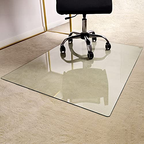 GLSLAND 36" x 46" Office Chair Mat for Carpet, Tempered Glass Floor Mat - color: Clear, size: 36"x 46"