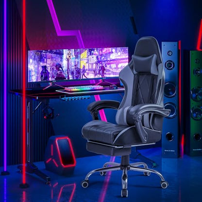 Homall Gaming Chair, Computer Chair with Footrest and Massage Lumbar Support, Ergonomic High Back Video Game Chair with Swivel Seat and Headrest (Grey) - color: Grey
